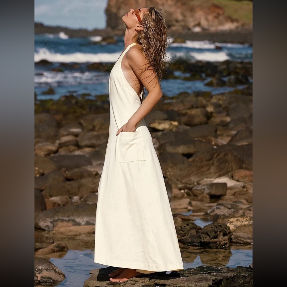 Free People Victoria Low-Back Maxi Dress White Ivory Size Large